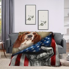 Lodge Style Patriotic American Flag  Basset Hound Print Soft Plush Throw Blan