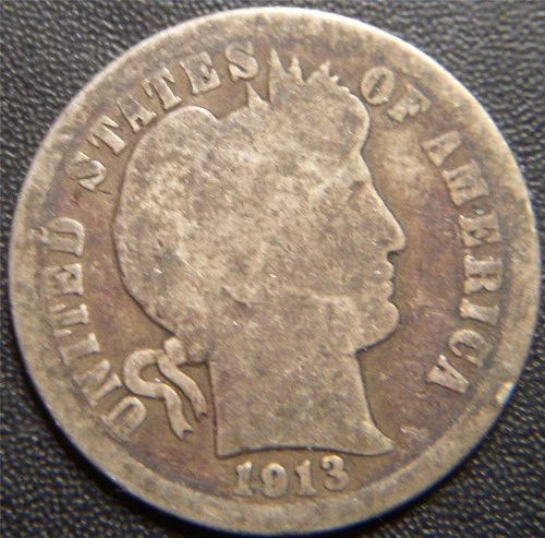 1913 Barber Dime - Full Rims and All Major Details Are Distinctly Outlined