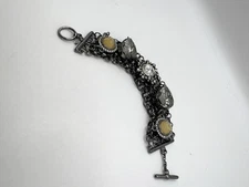 Gun Metal Gray Layered Chain Bracelet W/ Chunky Sparky Rhinestones 6.5-7 Inches