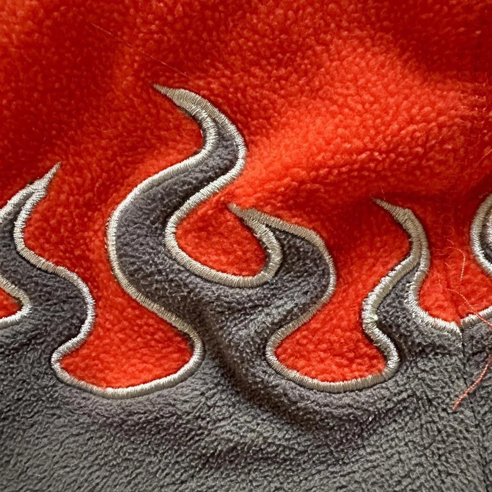 LL Bean Flame Gorro Polar Niños Sombrero Grande Gris Naranja Estampado Fuego Y2K Nieve Invierno Foto 2 de 4