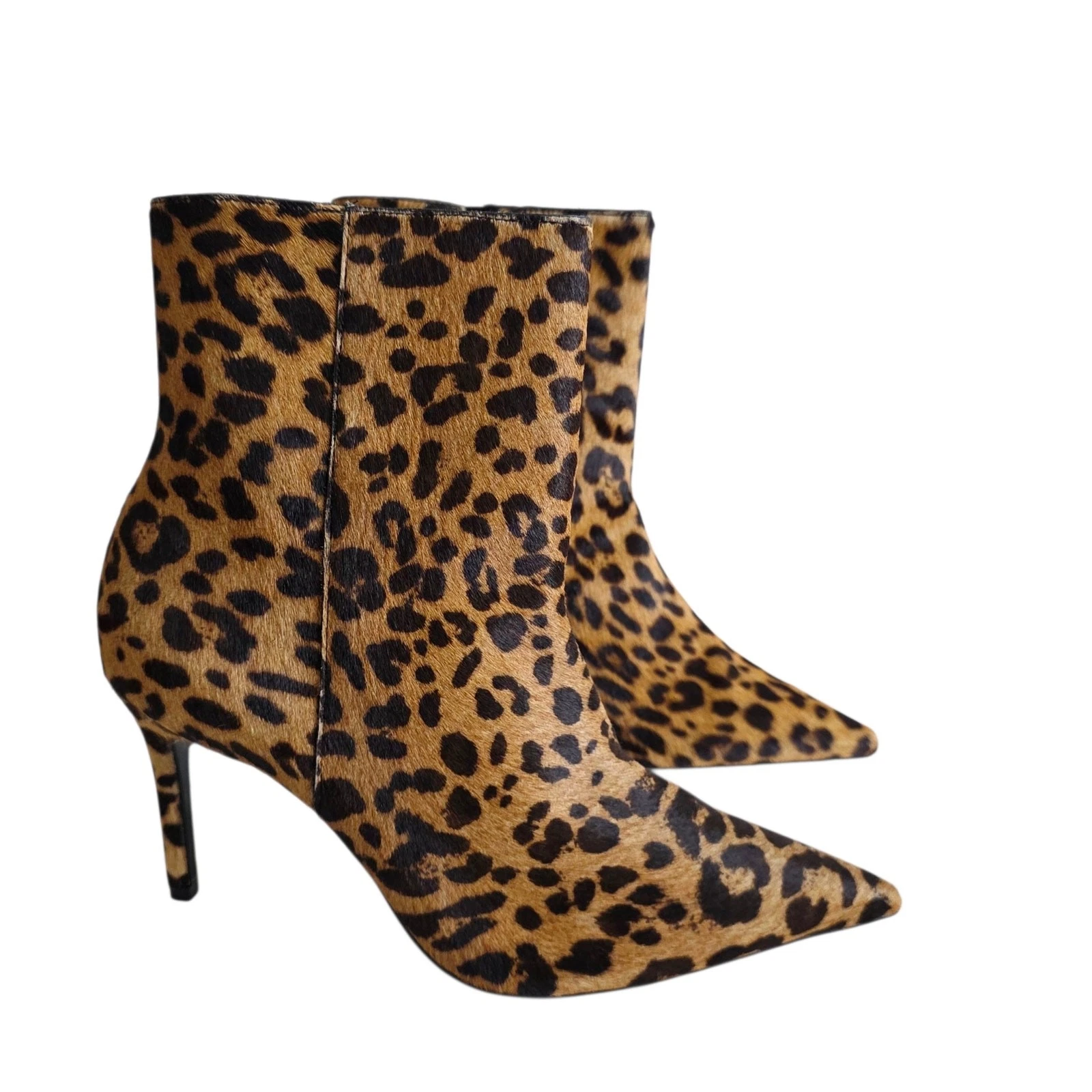 Schutz Mikki Casual Leopard Print Pointed Toe Genuine Calf Hair Ankle Boots Sz 9