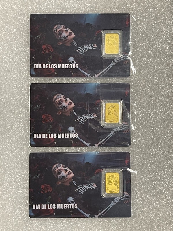 Republic of Liberia 2026 Dia de los Muertos Gold Bar .9999 Fine 1/1000 Lot Of 3