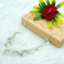 Fancy Cut Green Amethyst Necklace - Sterling Silver Minimalist Jewelry Handmade