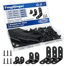 30Pcs Black L Corner Brackets for Wood 3Sizes Angle L Shelf Brackets for Shel...