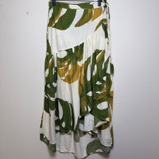Rachel Zoe Women Linen Skirt Medium Monstera Leaf Print High Low Wrap Resort
