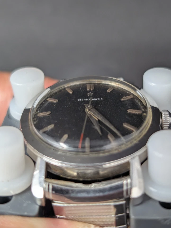 ¡CLÁSICO! Reloj pulsera Eterna-Matic 1952 negro y plateado automático suizo para hombre Foto 3 de 4