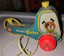 Fisher Price Mini Copter Pull Vintage 1970 Helicopter Toy #448