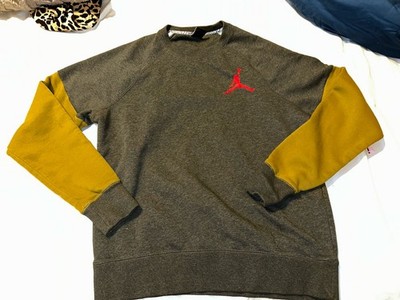 Jordan Brand Signature Crewneck Sweatshirt Olive Jumpman Logo Size M