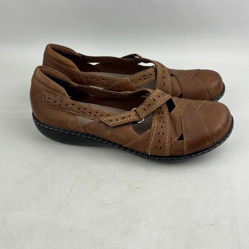 Clarks Ashland Spin Q Loafer Womens 8 Dark Tan Leather Round Toe Slip On Shoes - Picture 2 of 14