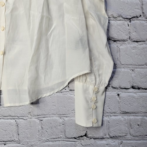 Graydn Cotton Silk Ruffle Bib Pilgrim Collar Button Up White Blouse Size S - Picture 5 of 10