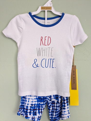 Rae Dunn Summer Girls size 4 NWT Cotton Pajama Tee & Shorts 2 Piece Set July 4th