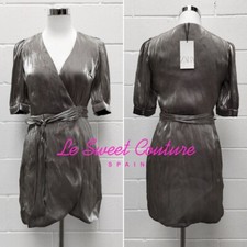 ZARA WOMAN NWT SALE! GRAY METALLIC EFFECT MINI DRESS SIZE S 7823/205 SALE