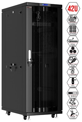 Server Rack 42U Enclosed 39-Inch Deep Cabinet Locking Networking Data Vented 