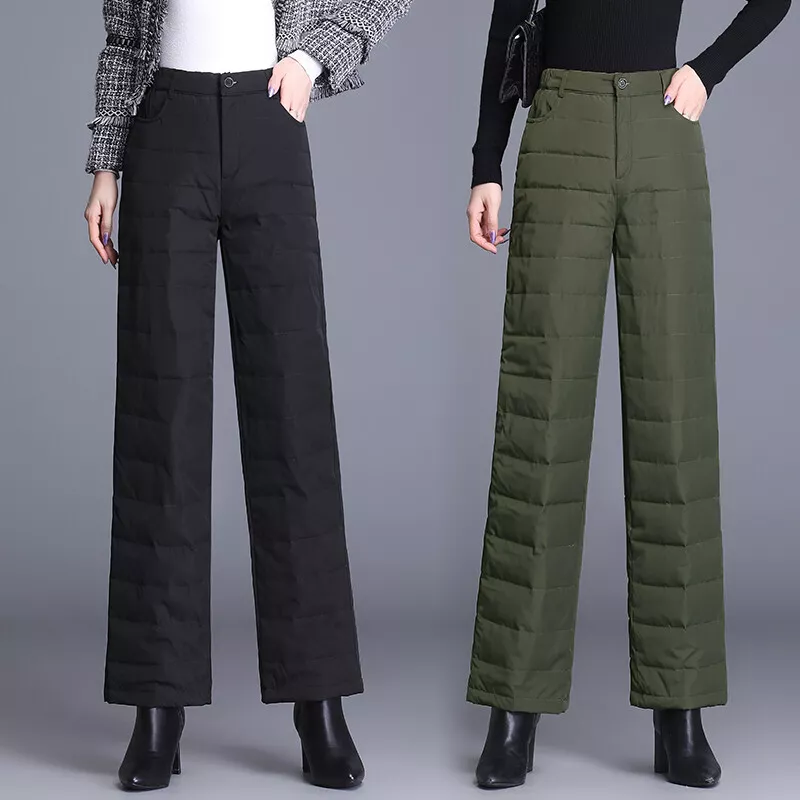 Womens Winter Warm Padded Quilted Pants Insulated Thermal Wide Leg Trousers  Work