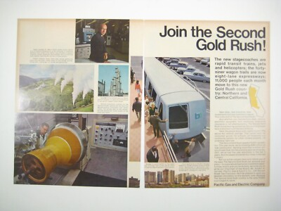 #ad Vintage 1960s Pacific Gas Electric 2 Page Print Ad Join Second Gold Rush BART $13.30