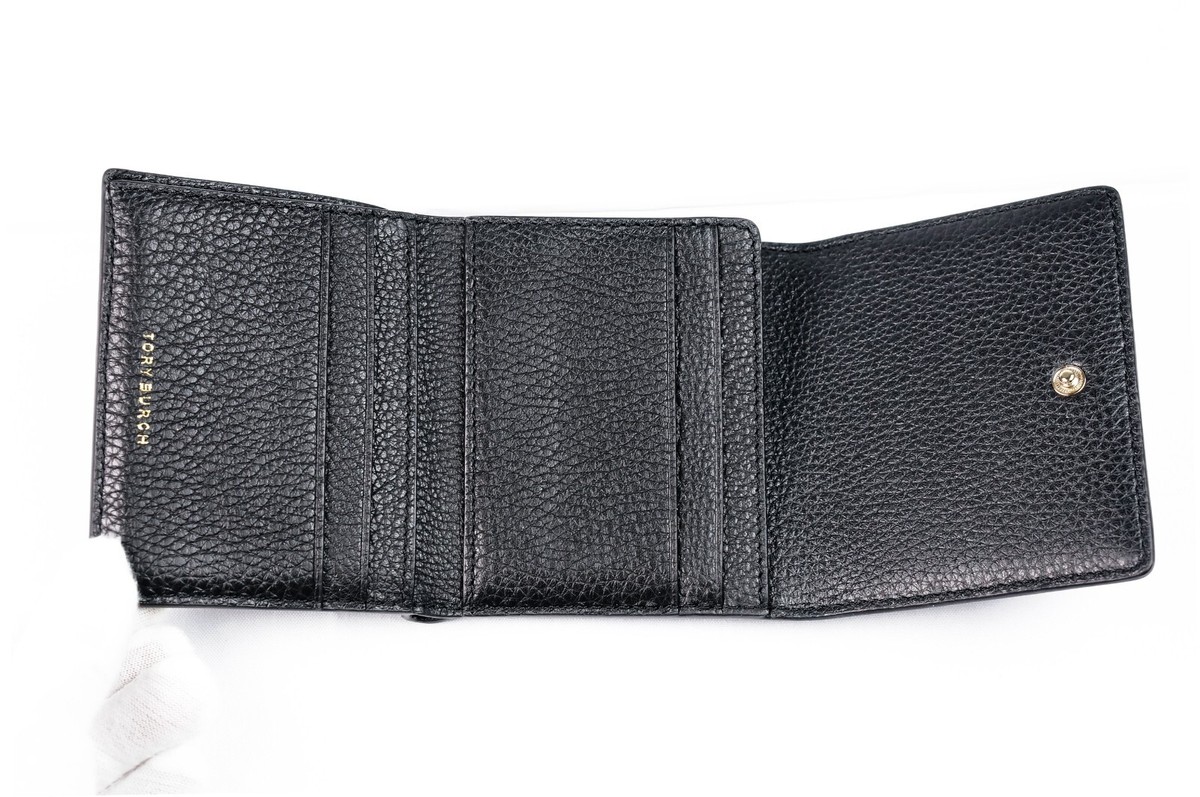 Latest Tory Burch BRITTEN Black Pebbled Leather Tri-Fold