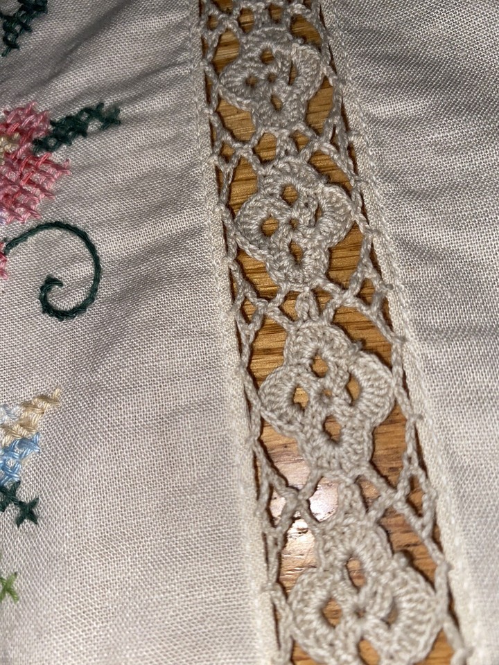 Vintage Embroidered Oblong Linen 8 Ft 12 Matching Napkins eBay