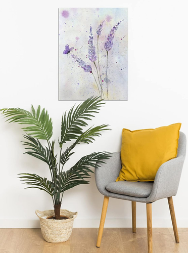 Lavender Canvas Wall Art Butterfly with Purple Flower Artwork Elegant Paintings - Picture 4 of 12