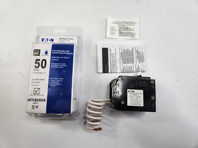 Eaton GFTCB250 Plug-On Mount Type GFTCB Ground Fault Circuit Breaker 2-Pole 50 A