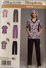 Simplicity 1020 BB Misses' Sz 20-28 Womens Medical Scrubs Pants V-Neck Tops Hat 