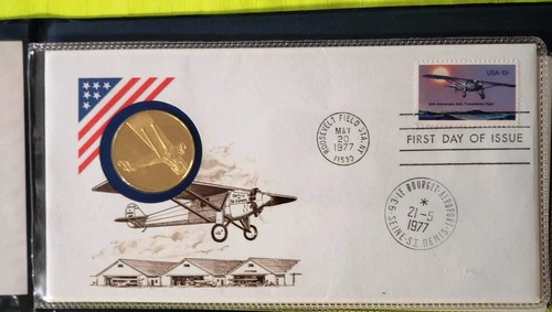 AMERICA-FRANCE CHARLES LINDBERGH COMMEMORATIVE 2 STERLING SILVER MEDALS IN FDCS