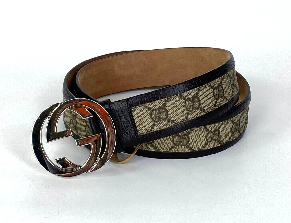 Gucci Auth Men 38 in 95 cm Brown Canvas Leather Interlock Silver