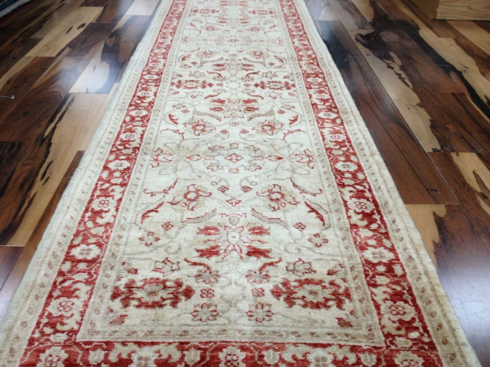 2.7 x 13.7 Beige Pakistan Peshavar Hand Knotted Wool Oriental Rug Runner - Image 2 of 4