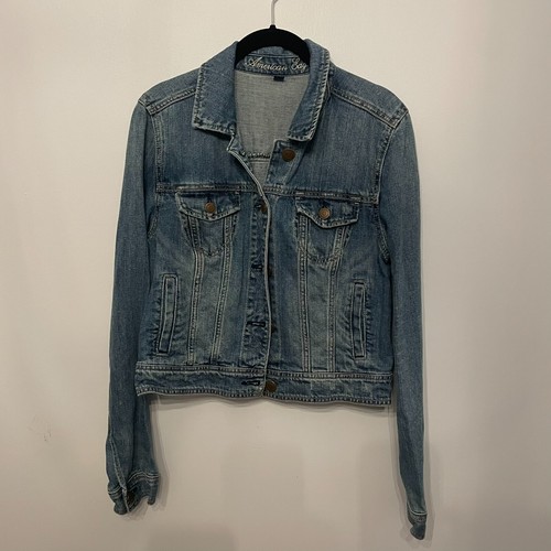 American Eagle Jeansjacke Damen Large, Medium Wash Faded Denim Classic Fit