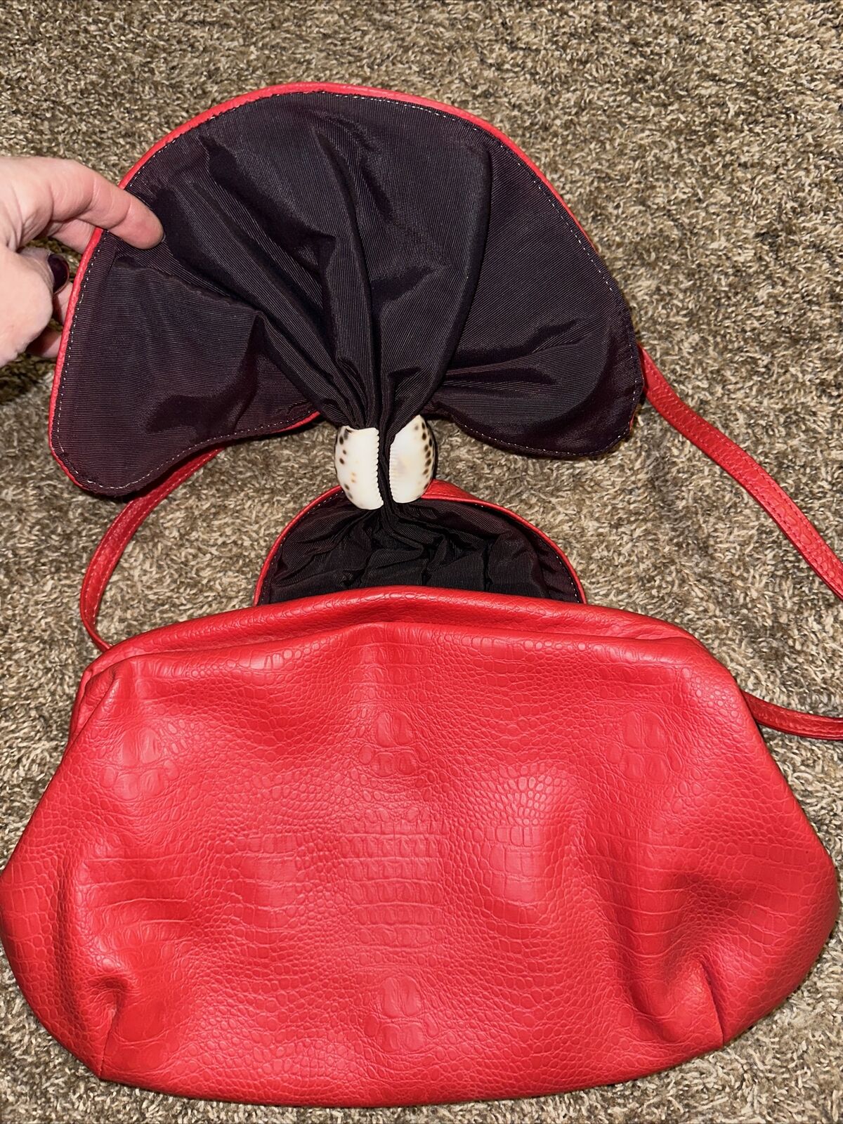 Red Leather? Vintage Shoulder Bag Hinges Purse w/… - image 5