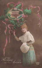 CP GOOD YEAR WOMAN SMILING REDHEAD SLEEVE MEDALLION LANDSCAPE HOLLY - 62118