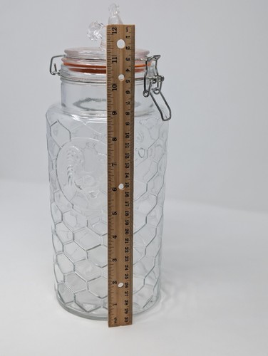 Clear Glass Honeycomb Rooster Finial Canister Jar Farmhouse Decor - Picture 18 of 19