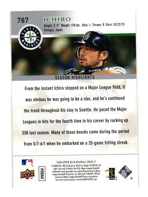 2008 Upper Deck #787 Ichiro Suzuki Seattle Mariners | eBay
