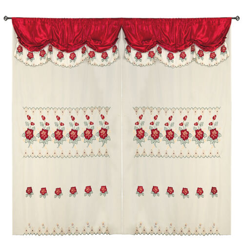 Wine Red Room Decor Embroidery Sheer Valence Window Curtain Drapes 60x90+18" - Picture 3 of 3