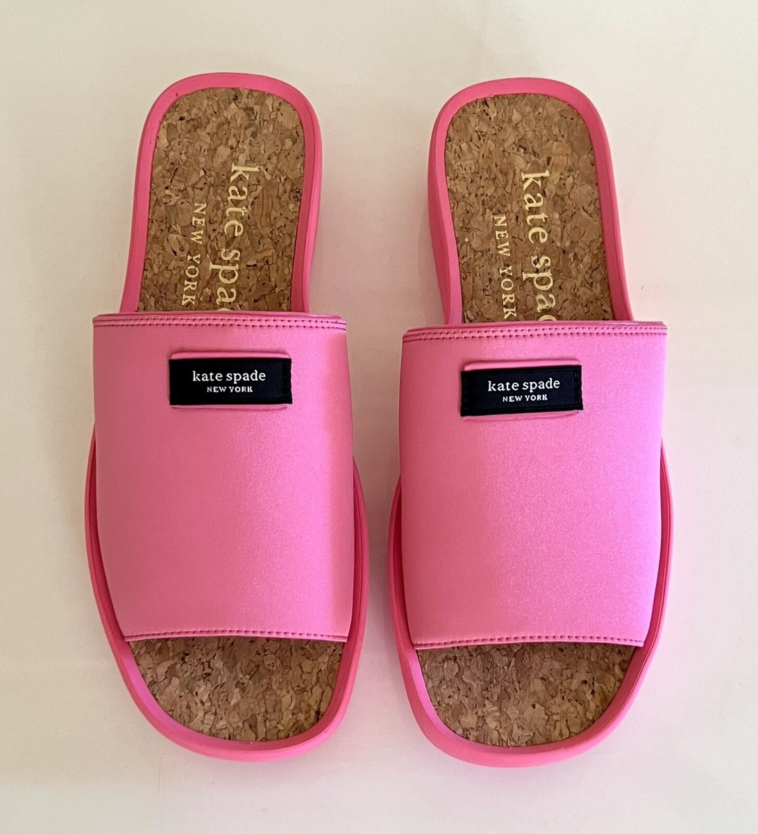 NIB Kate Spade size 8 pink cloud Spree nylon slide low wedge sandals