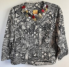 Ruby Rd Petite Jacket Size 14P Black Tan DesignBrass Snaps Embellished Neckline