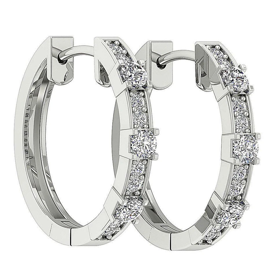 Natural Diamond Hoops Earrings SI1 G 0.40 Ct 14K Yellow Gold 0.70Inch Prong Set - Image 4 of 4