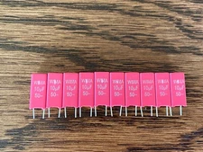 10 New 10 uF 50V Wima MKS Film Capacitors for Stereo Rebuilds 5mm Pitch (Qty)