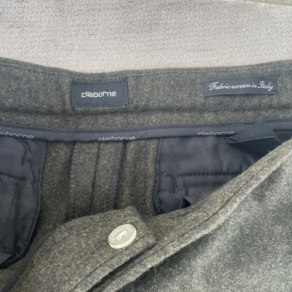 Pantalón Claiborne Hombre 34Rx31 Verde Lana Tweed Cintura Cintada Pierna Recta Italia Foto 2 de 4