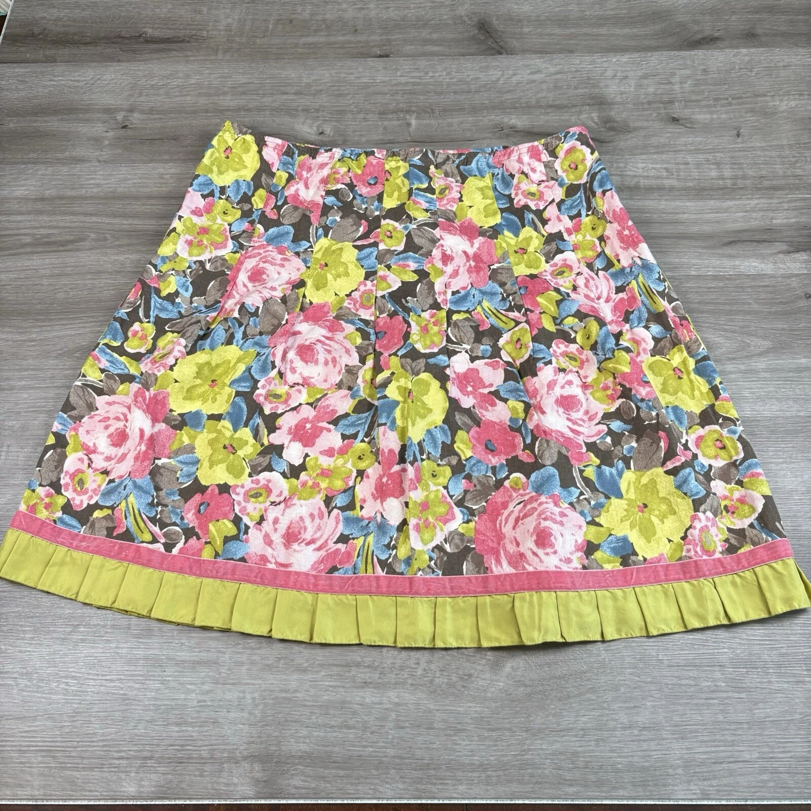 J Jill Linen Womens Size XL Petite Floral Flare Boho Lagenlook MIDI Skirt
