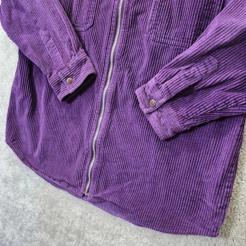 Винтажный выцветший славы вельветовая куртка женщин большой фиолетовый полный молнии Boxy 90-х карман Y2K - Изображение 3 из 4