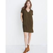 Madewell Button-Back Easy V-Neck Short Sleeves Dress Pockets Brown Women Size XS
