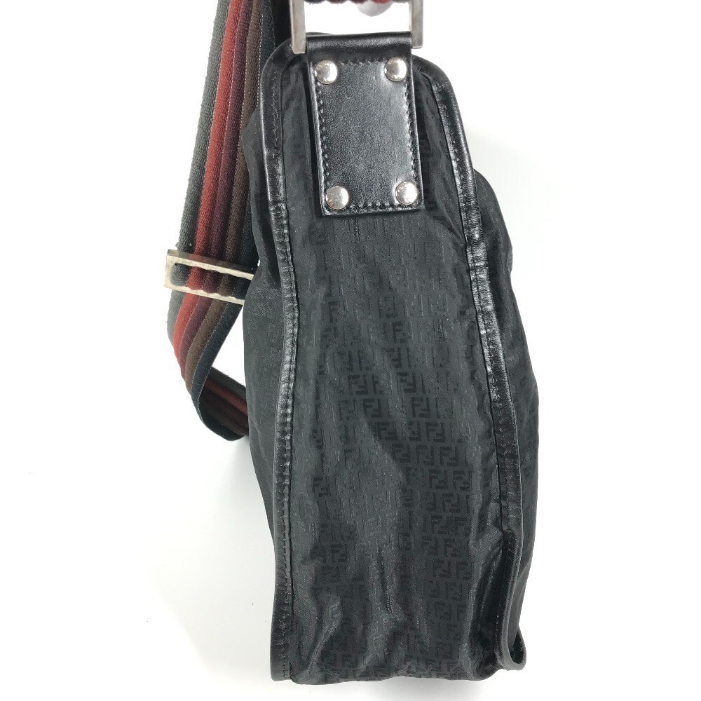 FENDI 7VA148 Zuccha Logo Crossbody Shoulder Bag Leather Nylon Black
