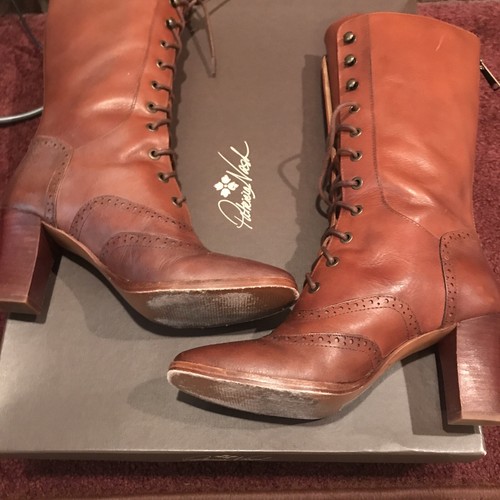 Patricia Nash Lace Up Wingtip Granny Boots Size 7.5 Brown Leather - Picture 2 of 14