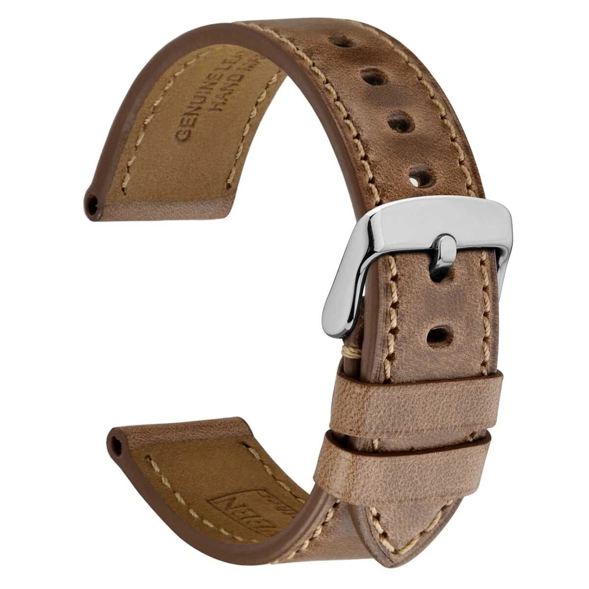 g24 Cinturino per orologio in vera pelle da 18 mm per CLASSIMA marrone con fibbia in argento bianco