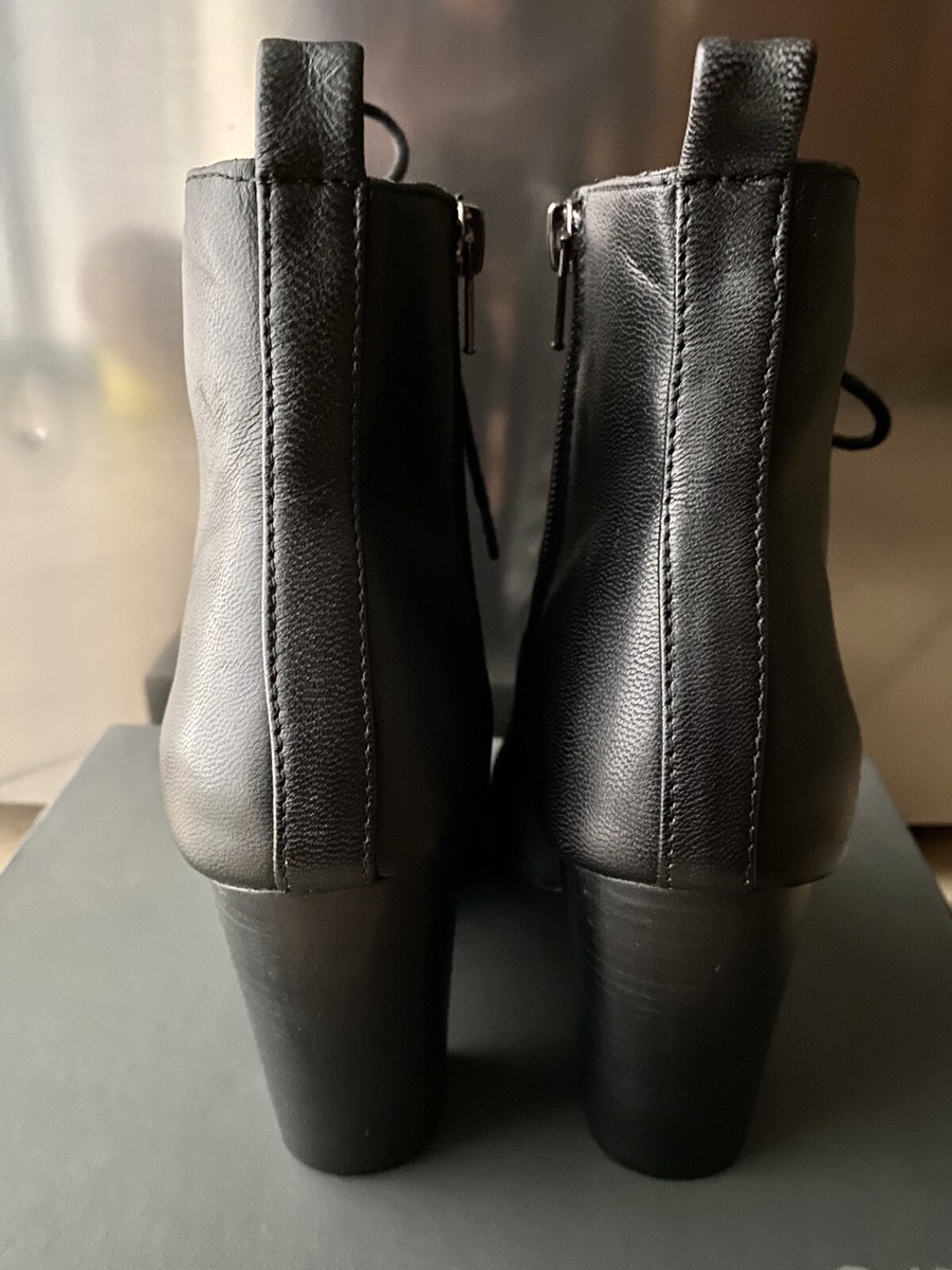 Saks Fifth Avenue Black Leather Lace up Ankle Boots with Peep Toe Size 8.5 View 3