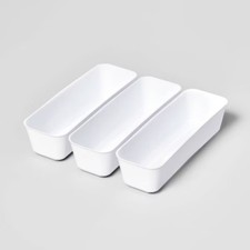 3pk Long Storage Trays White: Drawer Organizer Bins, Portable, Universal Storage