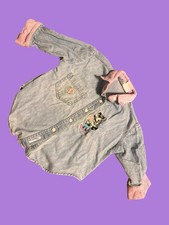 Vintage Mickey  Co Denim Button-Up Shirt Mickey  Minnie Blue/Pink Long Sleeve