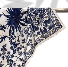 70 Cashmere 30 Silk Double Face Print Wrap Scarf Shawl 24'' blue flower Print