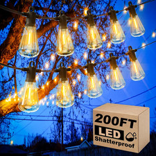 Outdoor String Lights 200FT Patio Lights with 100 Shatterproof ST38 Globe Bu...