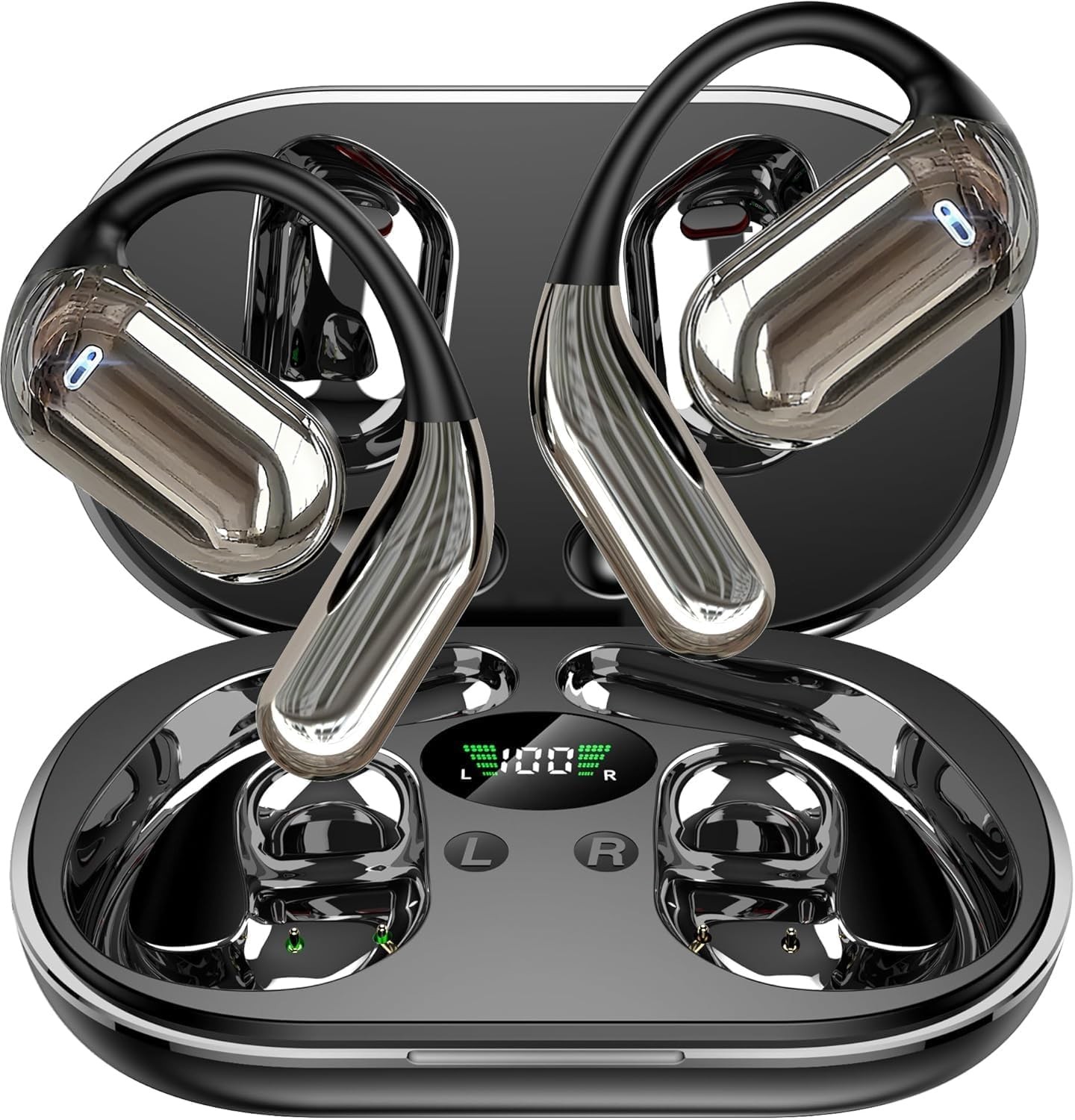 Open Ear Earbuds Bluetooth Headphones 60Hrs Playtime Wireless Ear Buds with E...